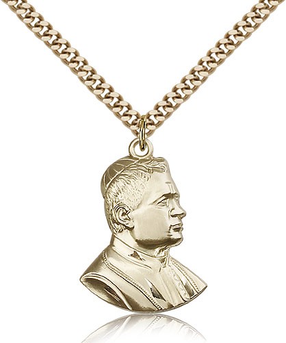 Saint Pius X Medal, Gold Filled - 24&quot; 2.4mm Gold Plated Endless Chain