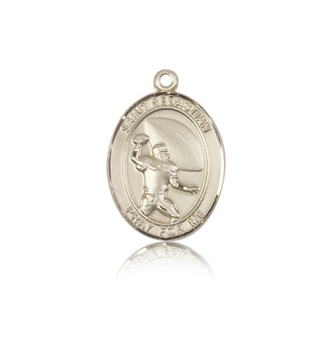 St. Sebastian Football Medal, 14 Karat Gold, Medium - 14 KT Yellow Gold