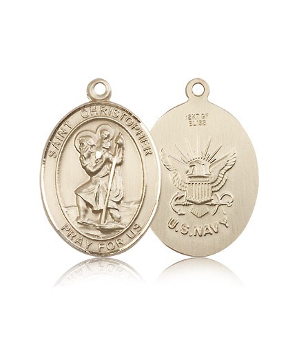 St. Christopher Navy Medal, 14 Karat Gold, Large - 14 KT Yellow Gold