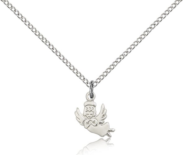 Angel Medal, Sterling Silver - 18&quot; 1.2mm Sterling Silver Chain + Clasp