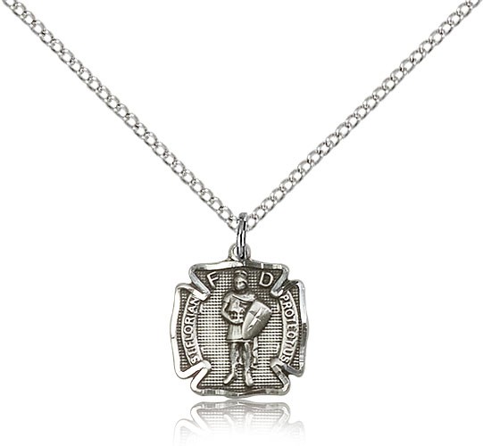 St. Florian Medal, Sterling Silver - 18&quot; 1.2mm Sterling Silver Chain + Clasp