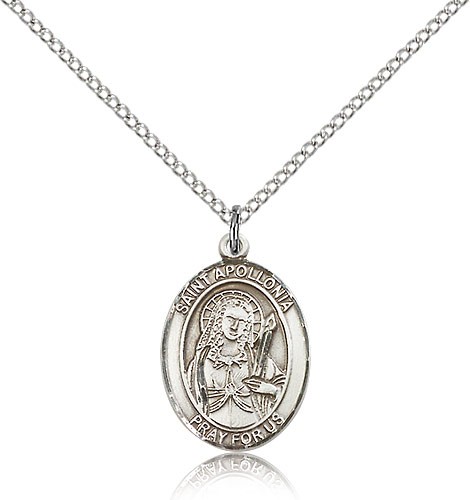 St. Apollonia Medal, Sterling Silver, Medium - 18&quot; 1.2mm Sterling Silver Chain + Clasp