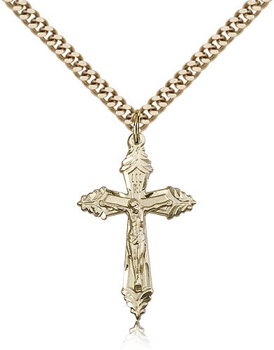 Crucifix Pendant, Gold Filled - 24&quot; 2.4mm Gold Plated Endless Chain