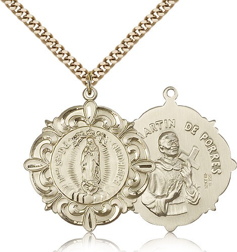 Our Lady of Guadalupe Medal, Gold Filled - 24&quot; 2.4mm Gold Plated Endless Chain