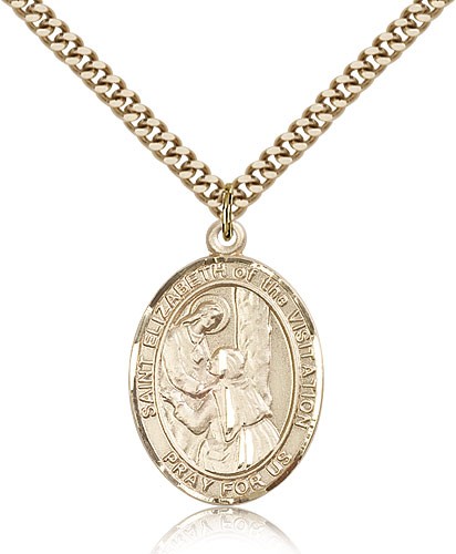 St. Elizabeth of the Visitation Medal, Gold Filled, Large - 24&quot; 2.4mm Gold Plated Chain + Clasp