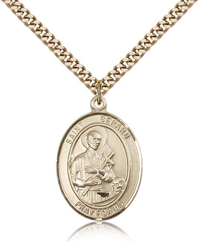 St. Gerard Majella Medal, Gold Filled, Large - 24&quot; 2.4mm Gold Plated Chain + Clasp