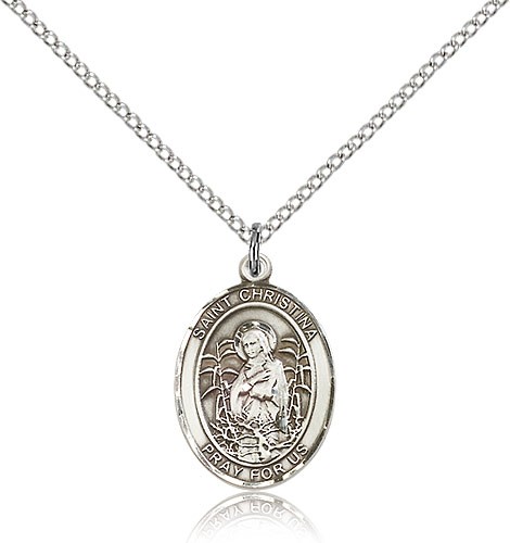 St. Christina the Astonishing Medal, Sterling Silver, Medium - 18&quot; 1.2mm Sterling Silver Chain + Clasp
