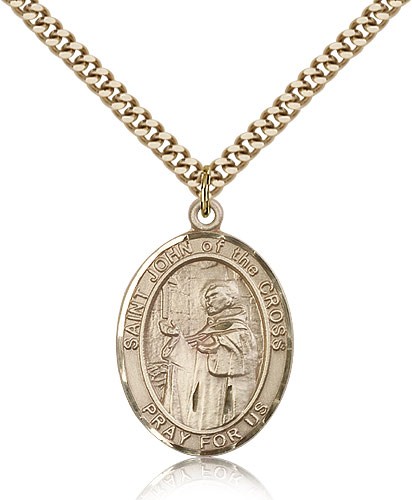 St. John of the Cross Medal, Gold Filled, Large - 24&quot; 2.4mm Gold Plated Chain + Clasp