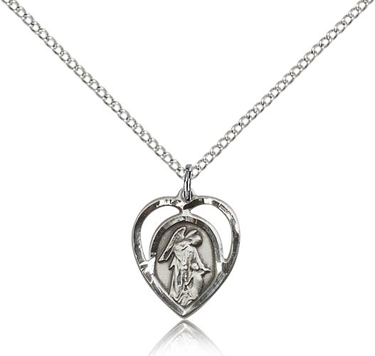 Guardian Angel Medal, Sterling Silver - 18&quot; 1.2mm Sterling Silver Chain + Clasp