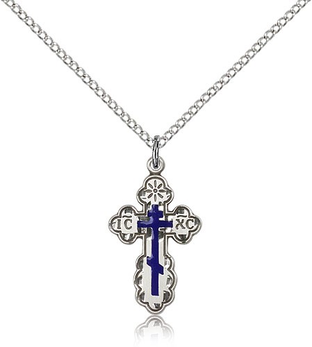 St. Olga Cross Pendant, Sterling Silver - 18&quot; 1.2mm Sterling Silver Chain + Clasp