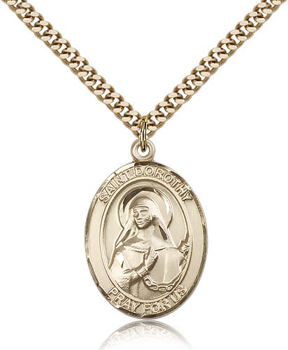 St. Dorothy Medal, Gold Filled, Large - 24&quot; 2.4mm Gold Plated Chain + Clasp