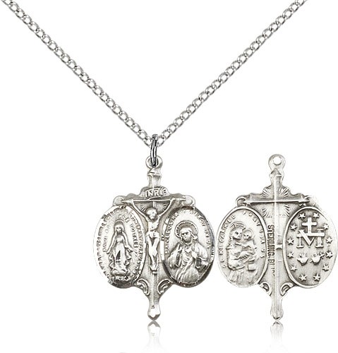 Novena Medal, Sterling Silver - 18&quot; 1.2mm Sterling Silver Chain + Clasp