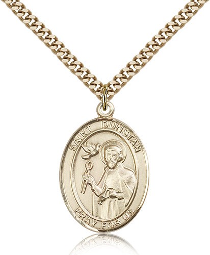 St. Dunstan Medal, Gold Filled, Large - 24&quot; 2.4mm Gold Plated Chain + Clasp