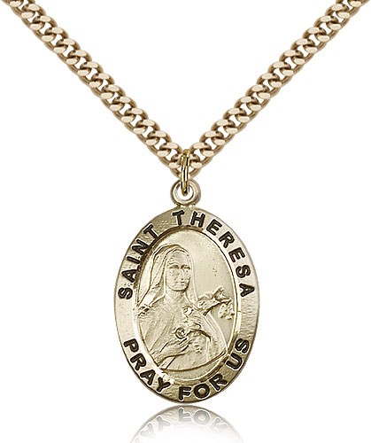 St. Theresa Medal, Gold Filled - 24&quot; 2.4mm Gold Plated Endless Chain