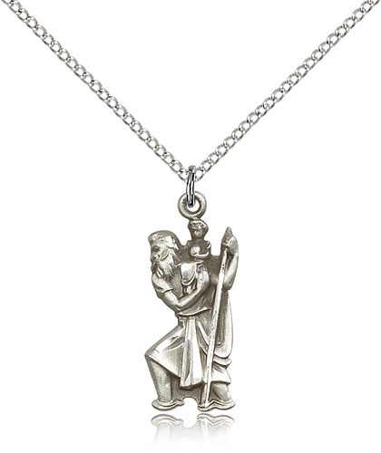 St. Christopher Medal, Sterling Silver - 18&quot; 1.2mm Sterling Silver Chain + Clasp