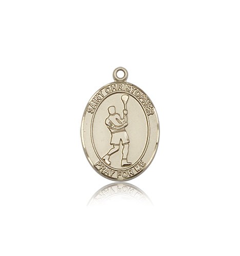 St. Christopher Lacrosse Medal, 14 Karat Gold, Medium - 14 KT Yellow Gold