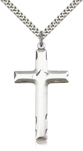 Cross Pendant, Sterling Silver - 24&quot; 2.4mm Rhodium Plate Endless Chain