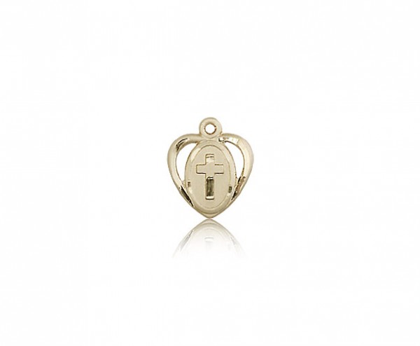 Heart Cross Pendant, 14 Karat Gold - 14 KT Yellow Gold