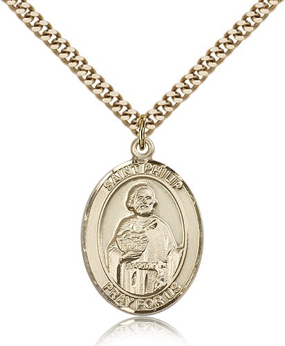 St. Philip the Apostle Medal, Gold Filled, Large - 24&quot; 2.4mm Gold Plated Chain + Clasp