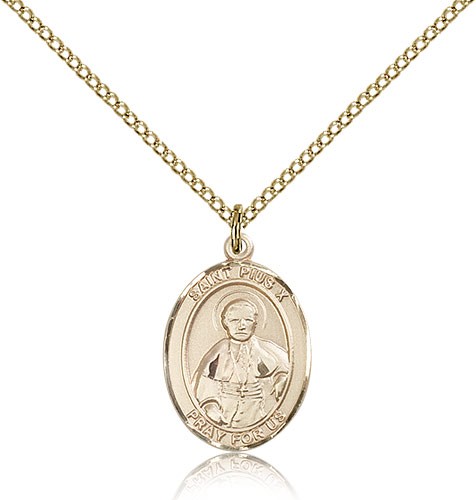 St. Pius X Medal, Gold Filled, Medium - Gold-tone