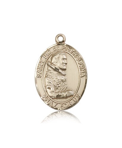 St. Pio of Pietrelcina Medal, 14 Karat Gold, Large - 14 KT Yellow Gold