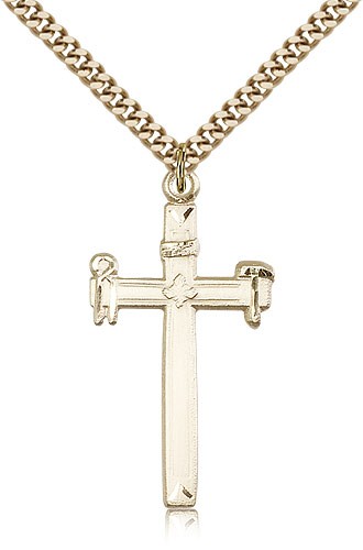 Carpenter Cross Pendant, Gold Filled - 24&quot; 2.4mm Gold Plated Endless Chain