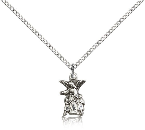 Guardian Angel Medal, Sterling Silver - 18&quot; 1.2mm Sterling Silver Chain + Clasp