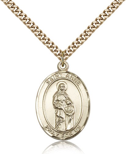 St. Anne Medal, Gold Filled, Large - 24&quot; 2.4mm Gold Plated Chain + Clasp