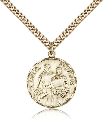 St. Raphael Medal, Gold Filled - 24&quot; 2.4mm Gold Plated Endless Chain