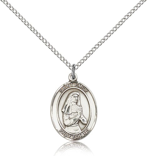 St. Emily De Vialar Medal, Sterling Silver, Medium - 18&quot; 1.2mm Sterling Silver Chain + Clasp
