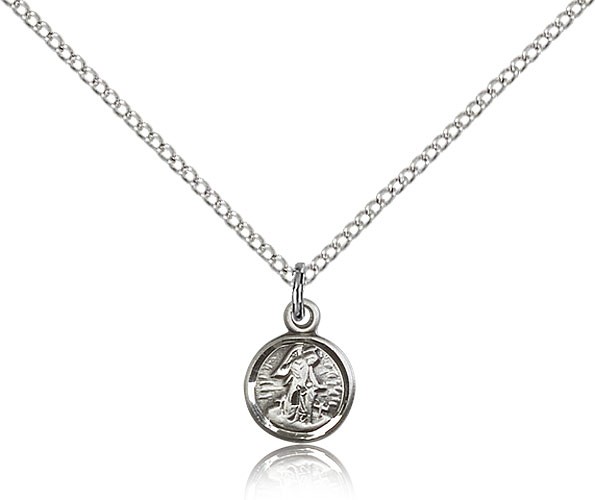 Guardian Angel Medal, Sterling Silver - 18&quot; 1.2mm Sterling Silver Chain + Clasp