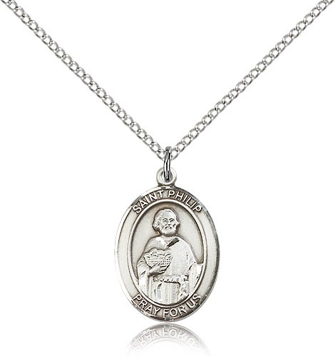 St. Philip the Apostle Medal, Sterling Silver, Medium - 18&quot; 1.2mm Sterling Silver Chain + Clasp