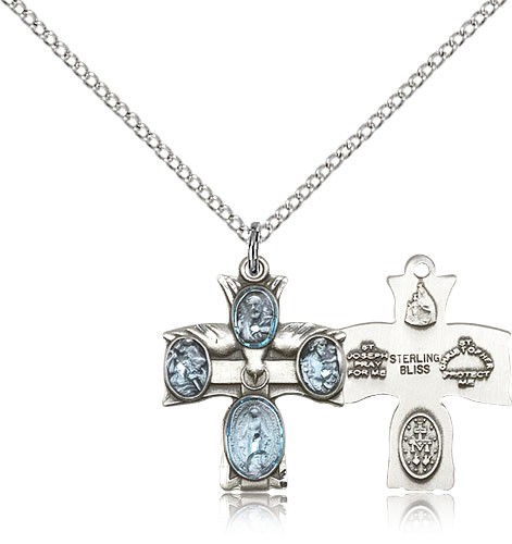 4 Way Cross Pendant, Sterling Silver - 18&quot; 1.2mm Sterling Silver Chain + Clasp