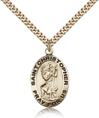 St. Christopher Medal, Gold Filled - 24&quot; 2.4mm Gold Plated Endless Chain