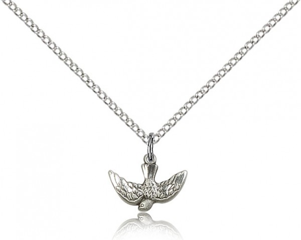 Holy Spirit Medal, Sterling Silver - 18&quot; 1.2mm Sterling Silver Chain + Clasp