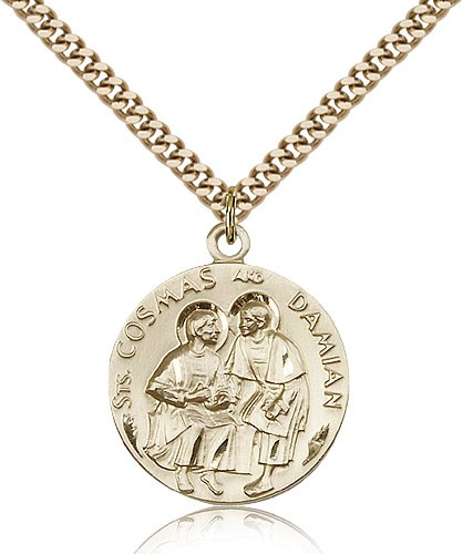 Sts. Cosmos and Damian Medal, Gold Filled - 24&quot; 2.4mm Gold Plated Endless Chain