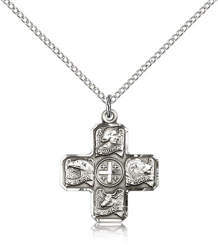 Evangelist Medal, Sterling Silver - 18&quot; 1.2mm Sterling Silver Chain + Clasp