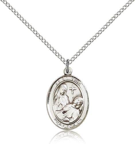 St. Fina Medal, Sterling Silver, Medium - 18&quot; 1.2mm Sterling Silver Chain + Clasp