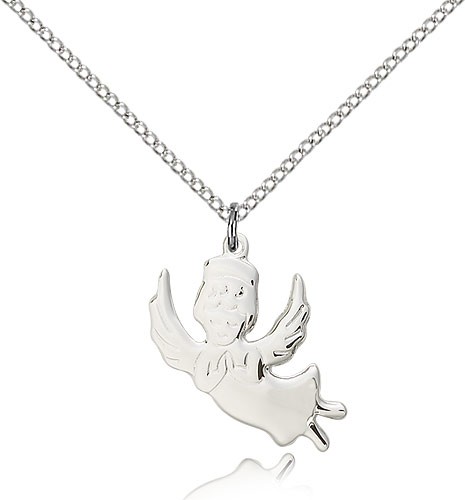 Angel Medal, Sterling Silver - 18&quot; 1.2mm Sterling Silver Chain + Clasp