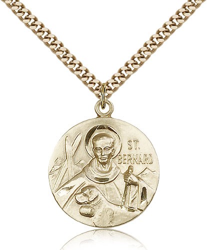 St. Bernard of Clairvaux Medal, Gold Filled - 24&quot; 2.4mm Gold Plated Endless Chain