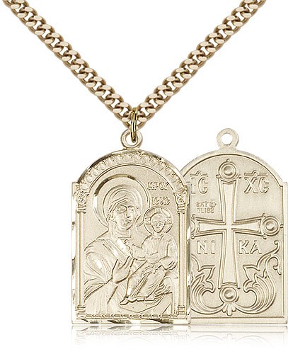 Mother of God Medal, Gold Filled - 24&quot; 2.4mm Gold Plated Endless Chain