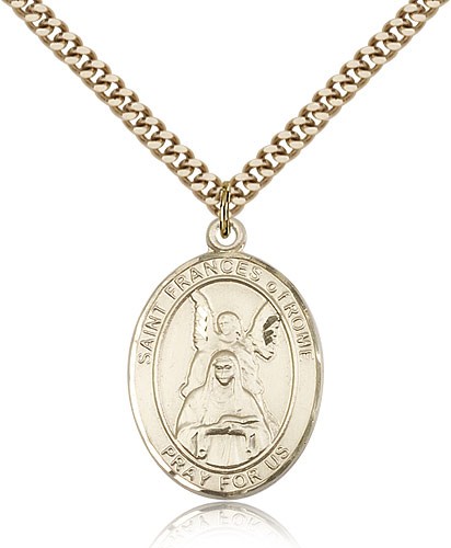 St. Frances of Rome Medal, Gold Filled, Large - 24&quot; 2.4mm Gold Plated Chain + Clasp