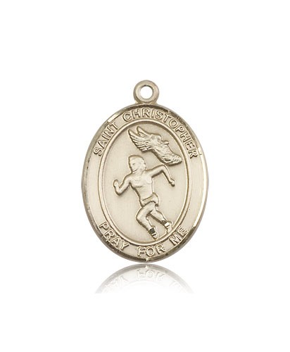 St. Christopher Track and Field Medal, 14 Karat Gold, Large - 14 KT Yellow Gold