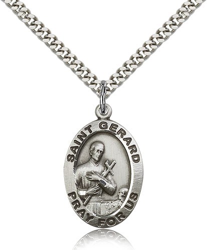 St. Gerard Medal, Sterling Silver - 24&quot; 2.4mm Rhodium Plate Endless Chain