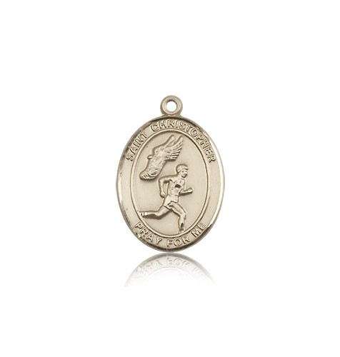 St. Christopher Track &amp; Field Medal, 14 Karat Gold, Medium - 14 KT Yellow Gold