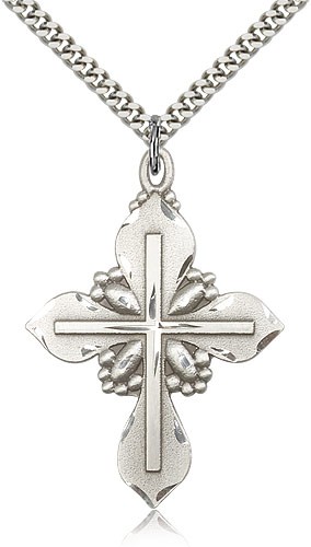 Cross Pendant, Sterling Silver - 24&quot; 2.4mm Rhodium Plate Endless Chain