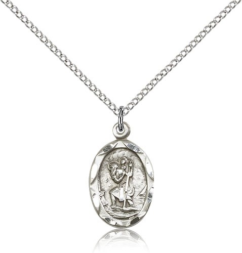 St. Christopher Medal, Sterling Silver - 18&quot; 1.2mm Sterling Silver Chain + Clasp