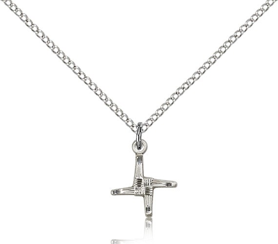 St. Brigid Medal, Sterling Silver - 18&quot; 1.2mm Sterling Silver Chain + Clasp