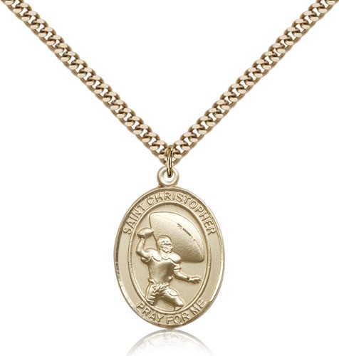 St. Christopher Football Medal, Gold Filled, Medium - Gold-tone