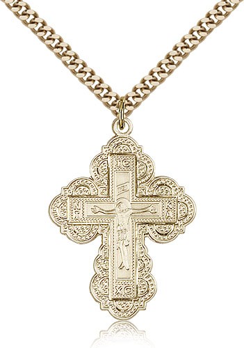 Irene Cross Pendant, Gold Filled - 24&quot; 2.4mm Gold Plated Endless Chain